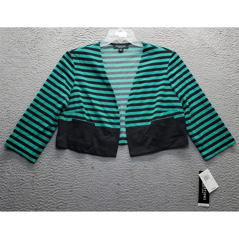Perceptions Crop Cardigan Sweater Womens 14 Multi Striped Long Sleeve Open Front